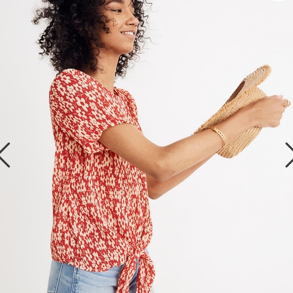 Madewell Tops - Madewell Crinkled Buttom Back Tie Tee Size L
